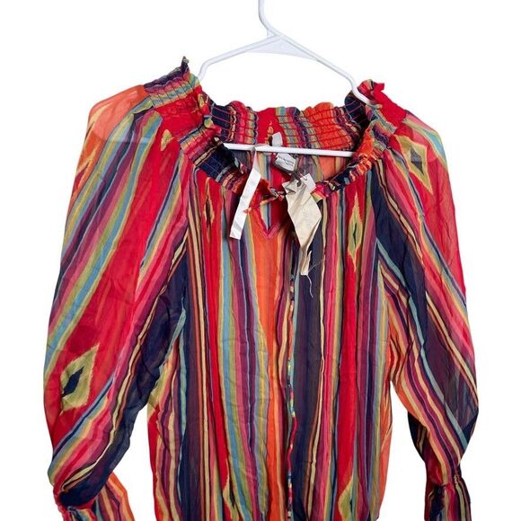 Rancho Estancia Blouse Women's XL Colorful Sheer Smocked Shirt Top Boho NWT - Picture 2 of 10